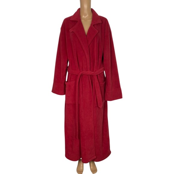 L.L. Bean Womens Red Maxi Long Sleeve Fleece Robe Size Large - Picture 10 of 10